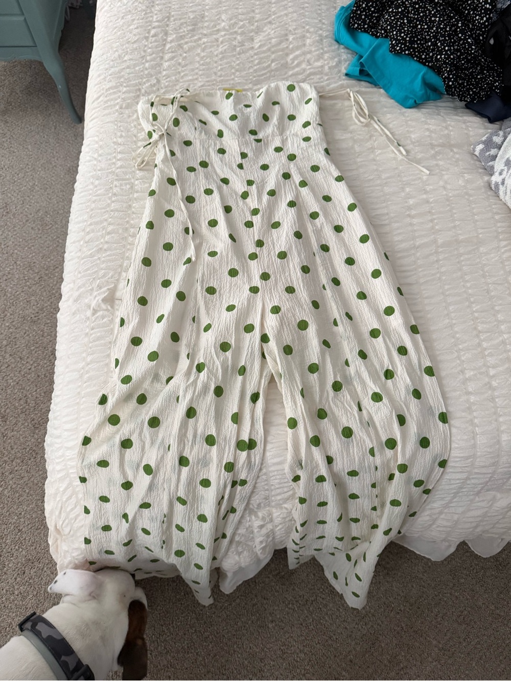 White and green polka dot jumper